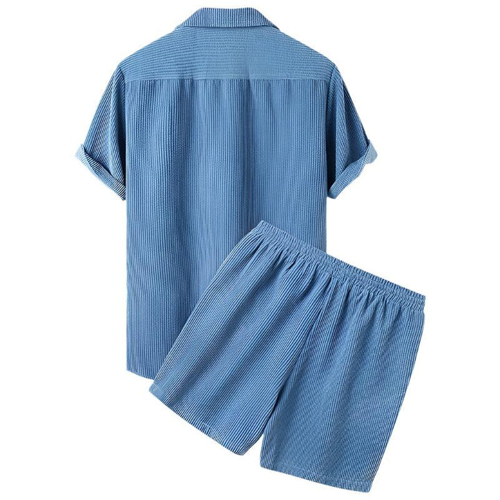 Velour summer set for men in a rich color, ideal for relaxed days. Men's velvet t-shirt & shorts lounge wear