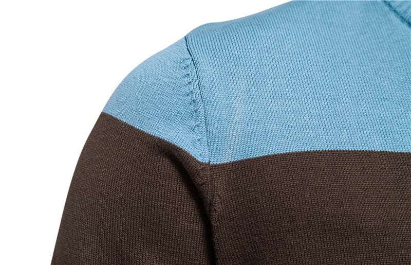 Man modeling the Men's Verona Colorblock Zip Cardigan, a complete modern layering outfit.