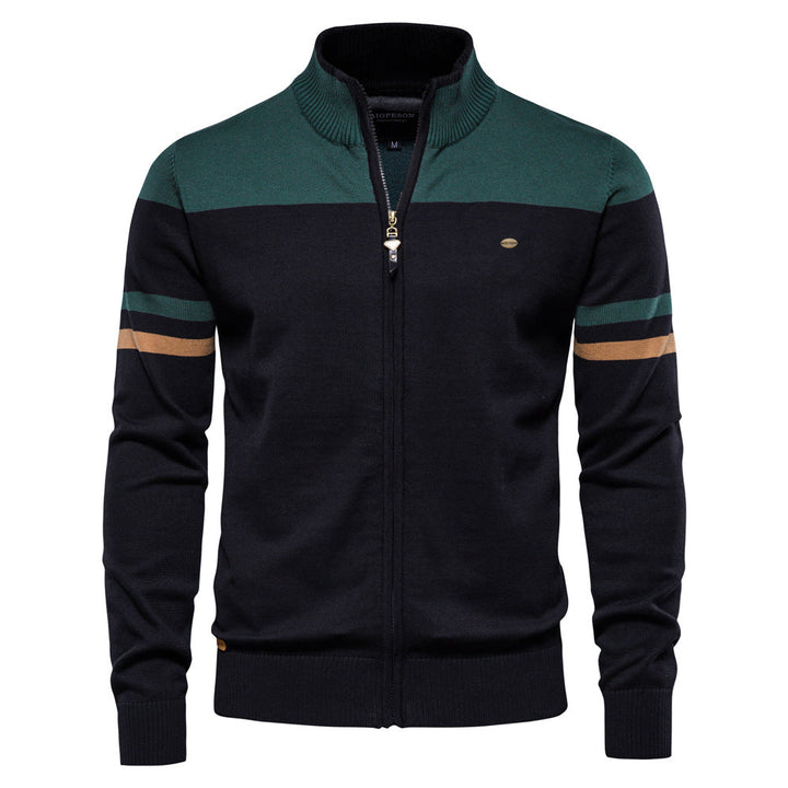 Front view of Men's Verona Colorblock Zip Cardigan, showcasing modern design and mens fashion.