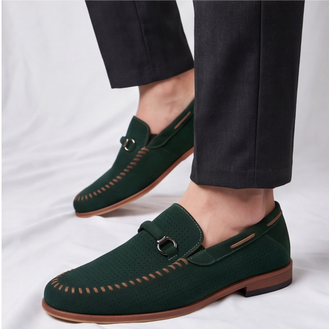 Side view of Men's Verona Perforated Loafers, showcasing elegant silhouette & quality craftsmanship.