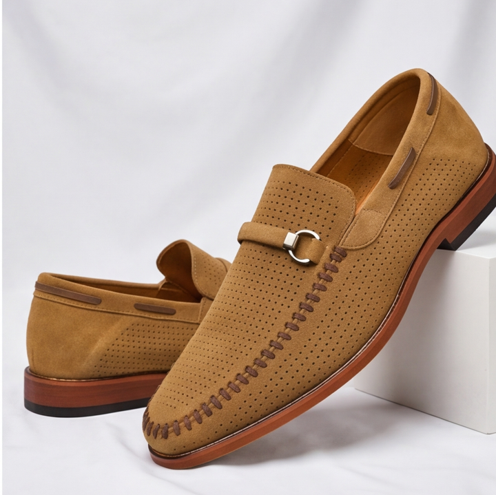 High-angle shot of Men's Verona Perforated Loafers, emphasizing the unique texture & modern design.