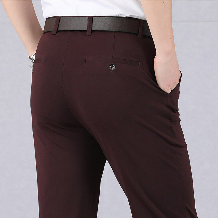 Casual khaki stretch performance trousers for men, providing ultimate comfort & flexibility for daily activities.