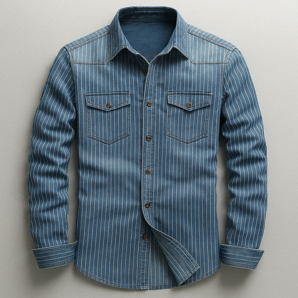 Men's versatile blue long-sleeve button-up shirt, perfect for casual or tailored everyday wear with a classic fit.