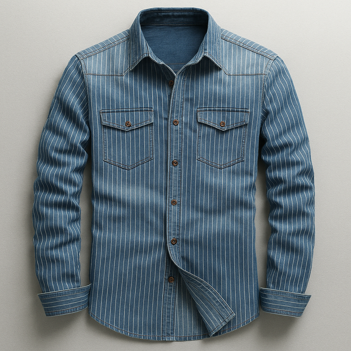 Men's versatile blue long-sleeve button-up shirt, perfect for casual or tailored everyday wear with a classic fit.