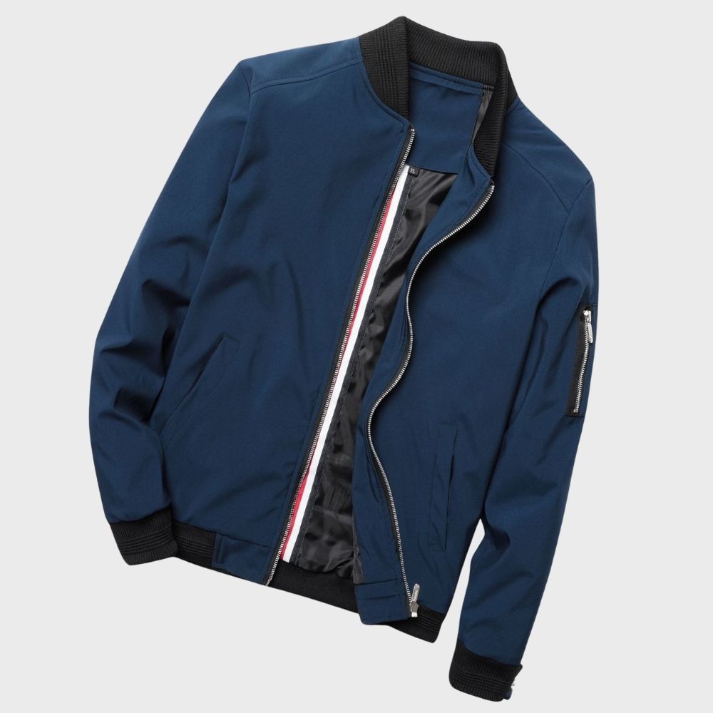 Trendy Chase Bomber Jacket for men, ideal outerwear for spring & autumn fashion layering.