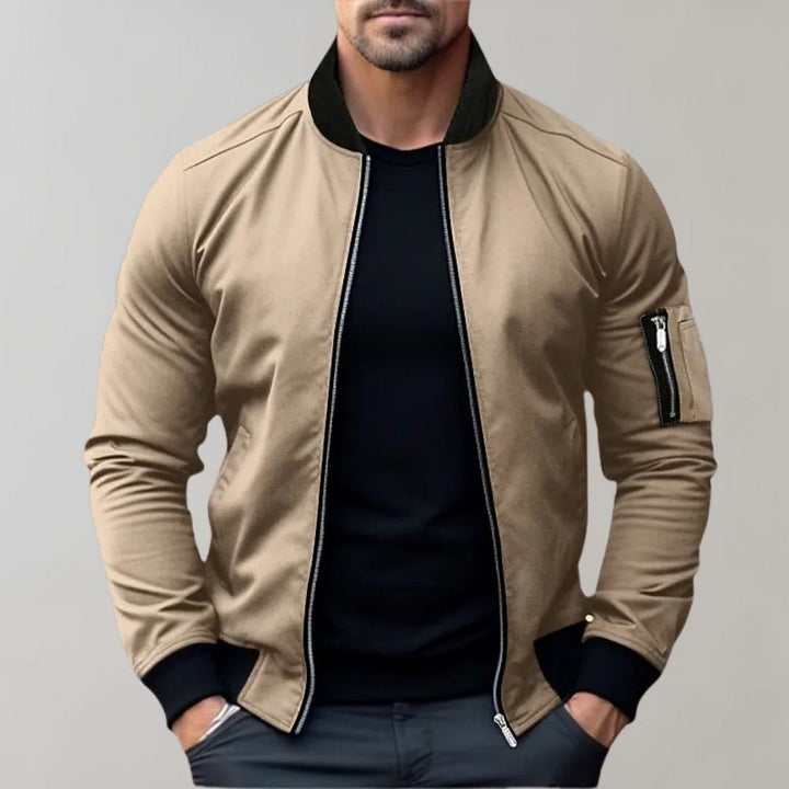 Classic men's outerwear, the Chase bomber jacket for street style and layering in cool weather.
