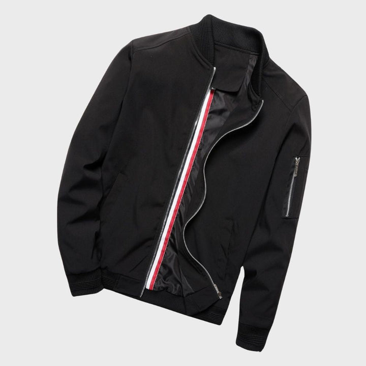 Modern men's bomber jacket, an essential outerwear piece for trendy street style and layering.