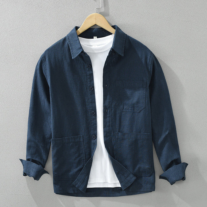 Men's versatile button-up shacket for stylish layering & everyday comfort.