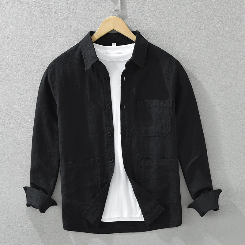 Casual men's button-up shacket, a comfortable layering top for relaxed style.