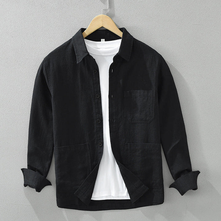 Casual men's button-up shacket, a comfortable layering top for relaxed style.