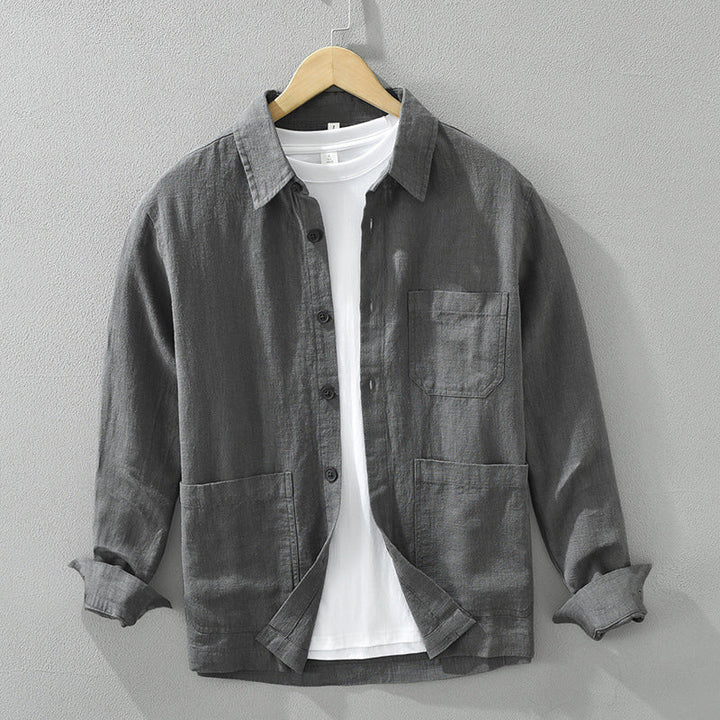 Durable men's button-up shacket, a modern versatile jacket for a sharp casual look.