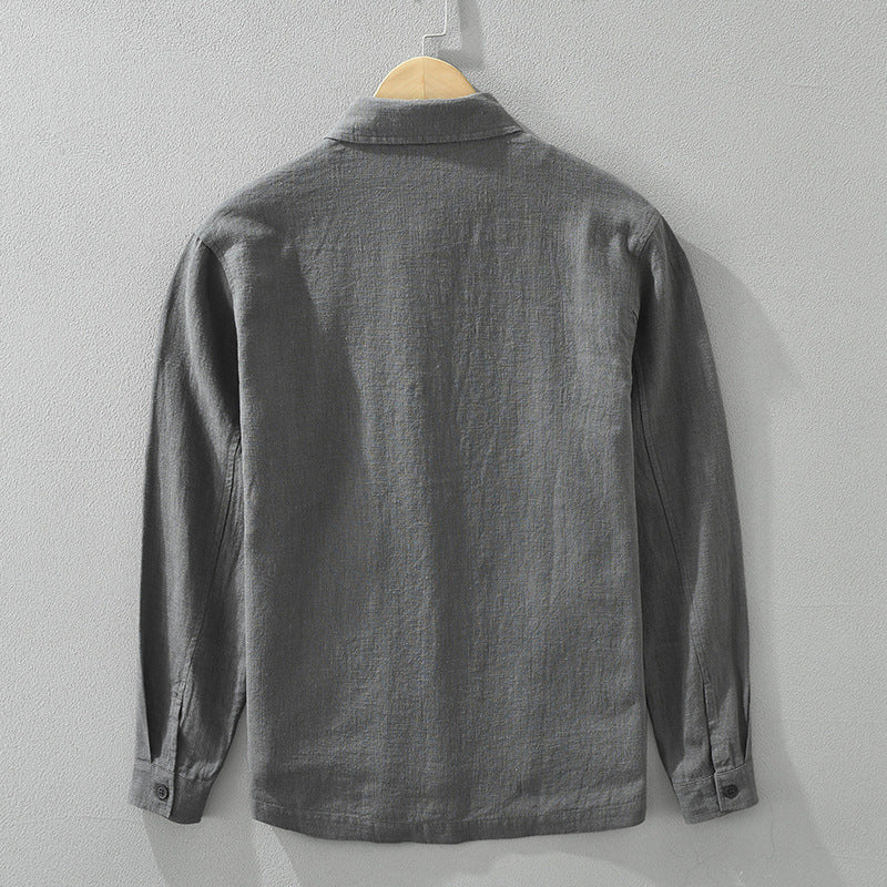 Men's button-up shacket, combining shirt comfort with jacket style for versatile wear.