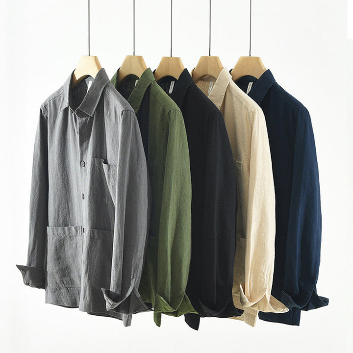 Essential men's layering top, a stylish button-up shacket for versatile casual outfits.