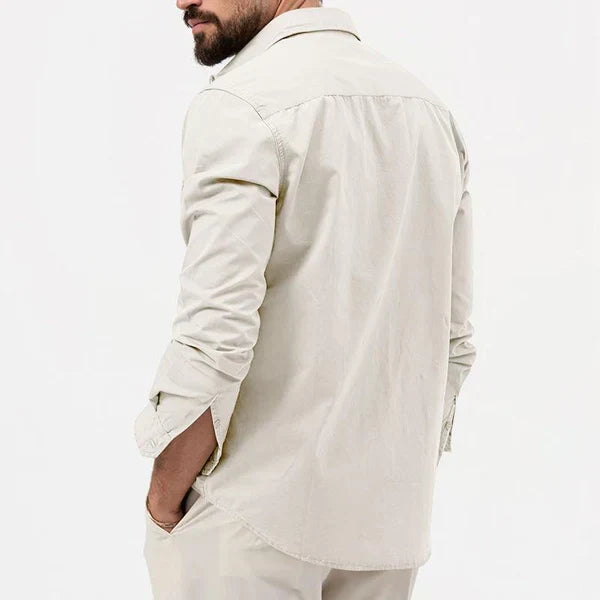 Men's versatile cargo shirt with stylish notch collar & multiple utility pockets, perfect for casual wear.