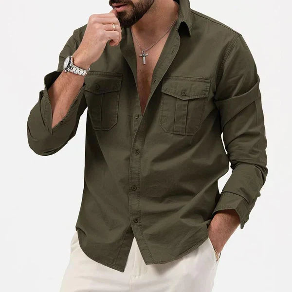 Men's 'Tobias' cargo shirt, perfect for layering, with a smart notch collar & convenient chest pockets.