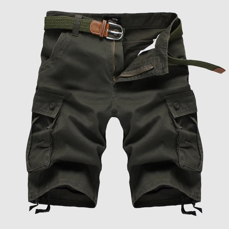 Comfortable men's knee-length cargo shorts, perfect for travel, hiking, or everyday casual wear with storage.
