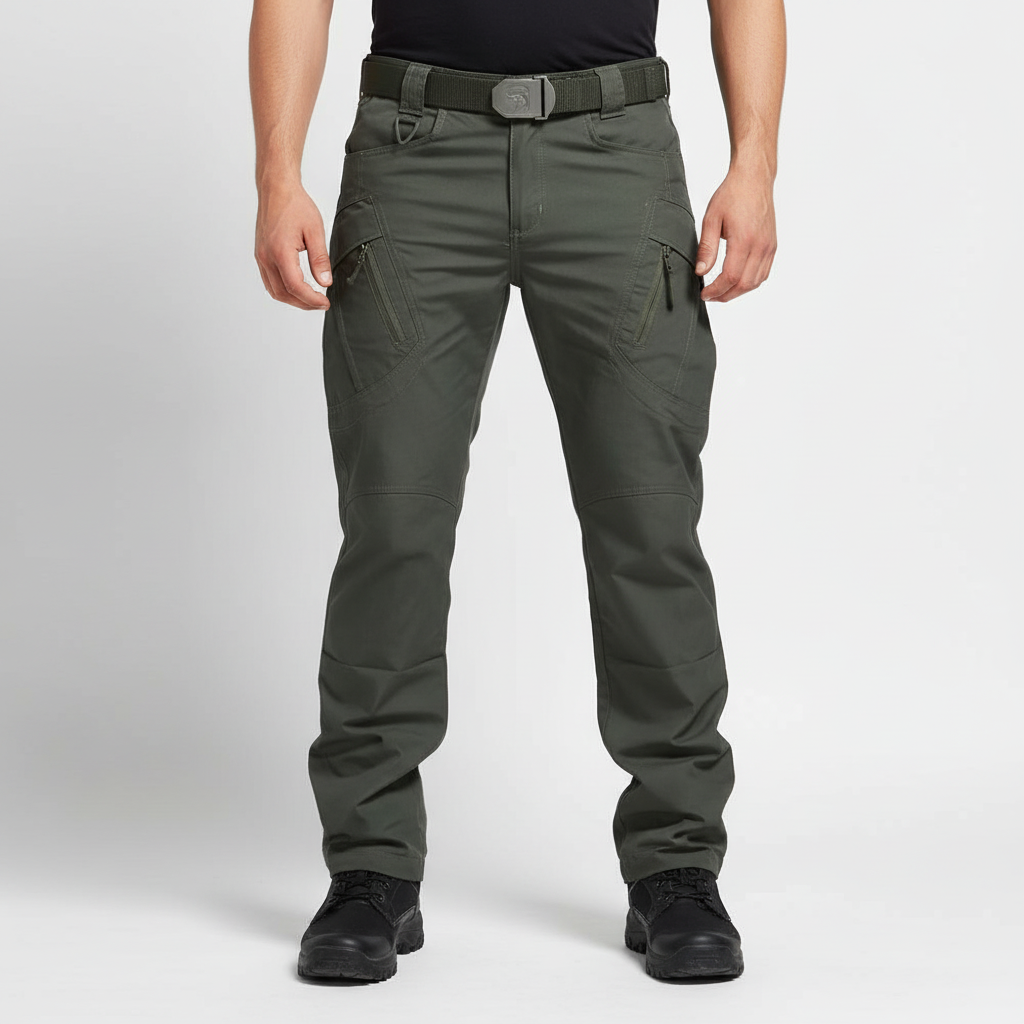 Rear view of men's cargo trousers, Gabriel, highlighting pocket and durable fabric, versatile style