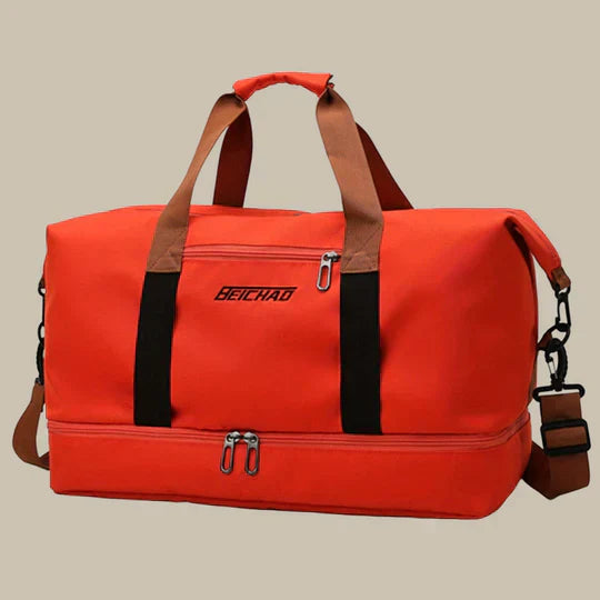 Functional men's duffle bag and travel accessory. Includes a convenient shoe compartment for gym & trips.