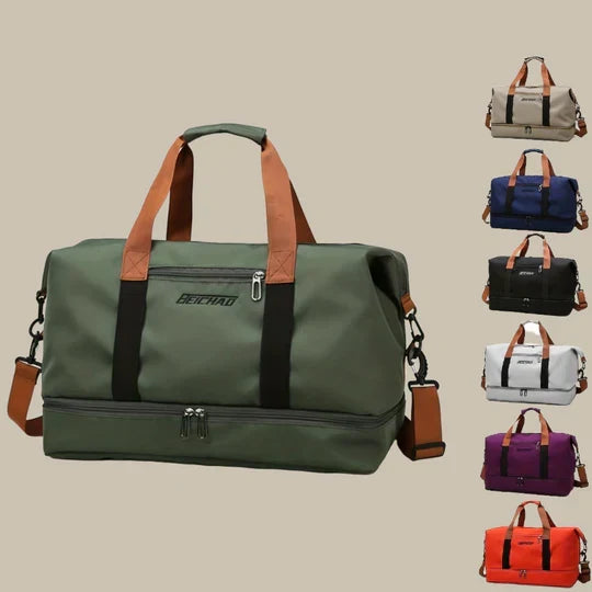 Modern men's gym bag with shoe compartment, shown in action, ready for athletic adventures.