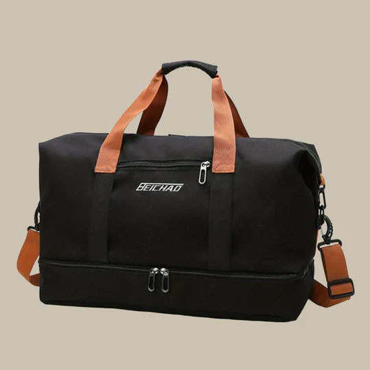 Sleek black men's duffle gym bag with a practical shoe compartment. A must-have men's accessory.