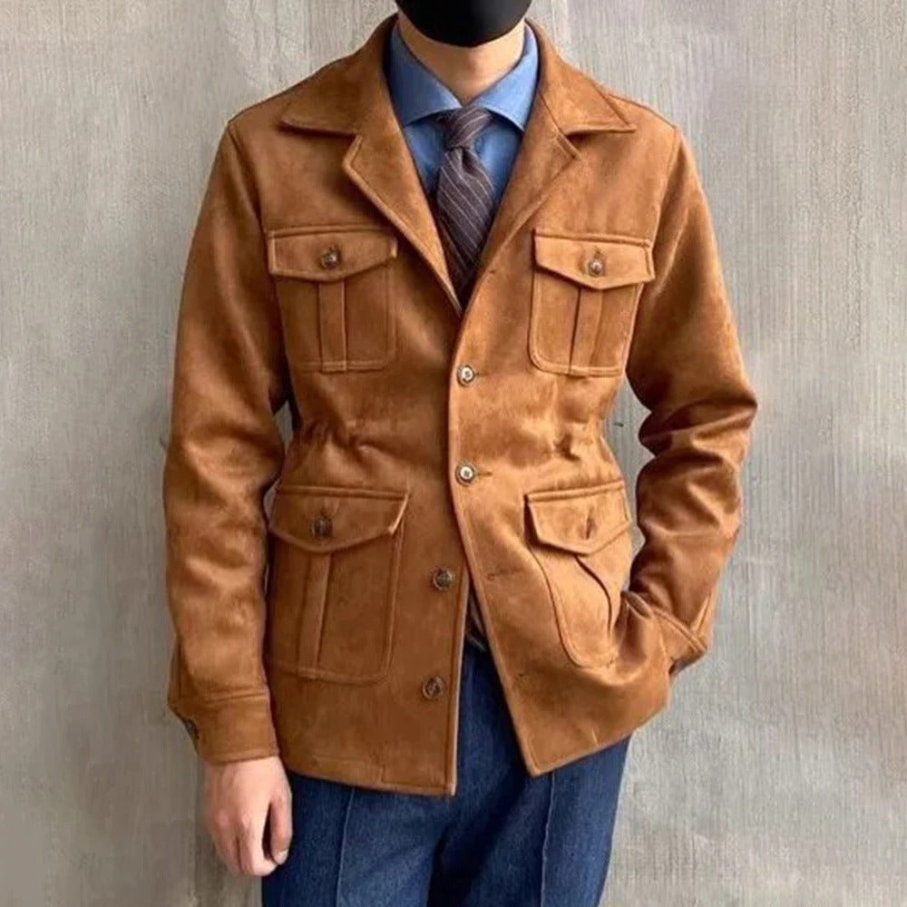 Men's versatile field jacket with four pockets & classic notch collar, perfect for autumn.