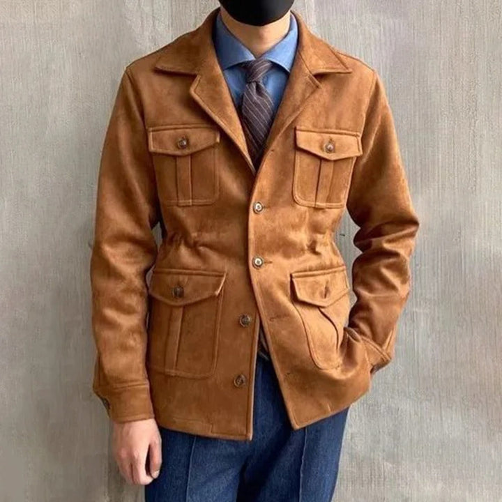 Men's versatile field jacket with four pockets & classic notch collar, perfect for autumn.