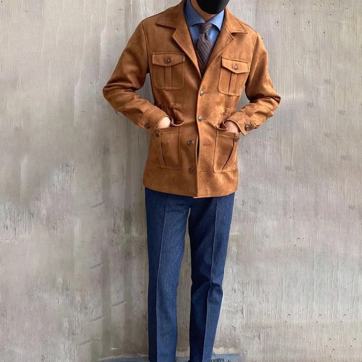 Stylish men's outdoor field jacket for casual wear, featuring four utility pockets & a notch collar.