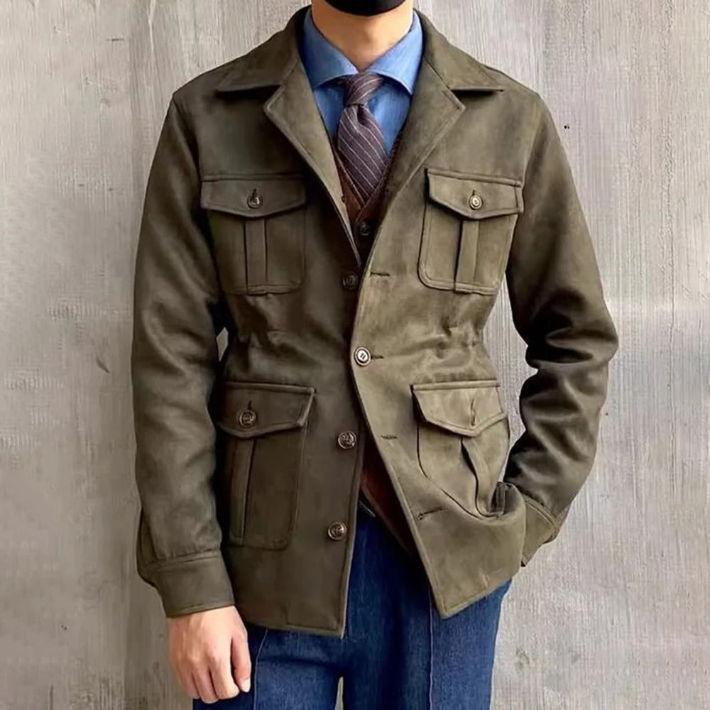 Versatile men's field coat, ideal for casual layering. Features a notch collar & four front pockets.