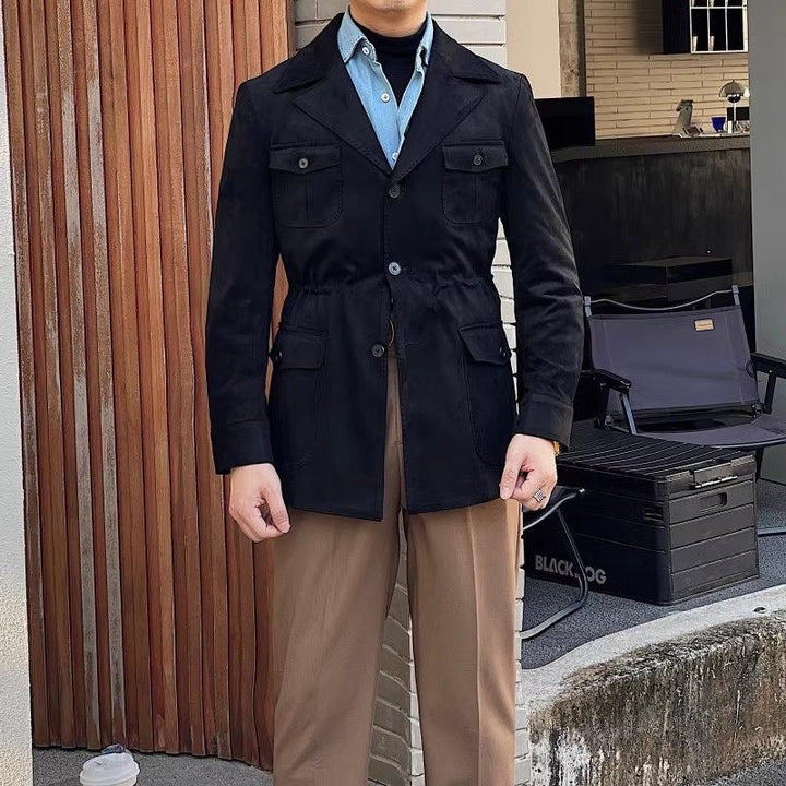 Men's classic field jacket with a notch collar, four utility pockets, versatile for outdoor & casual wear.