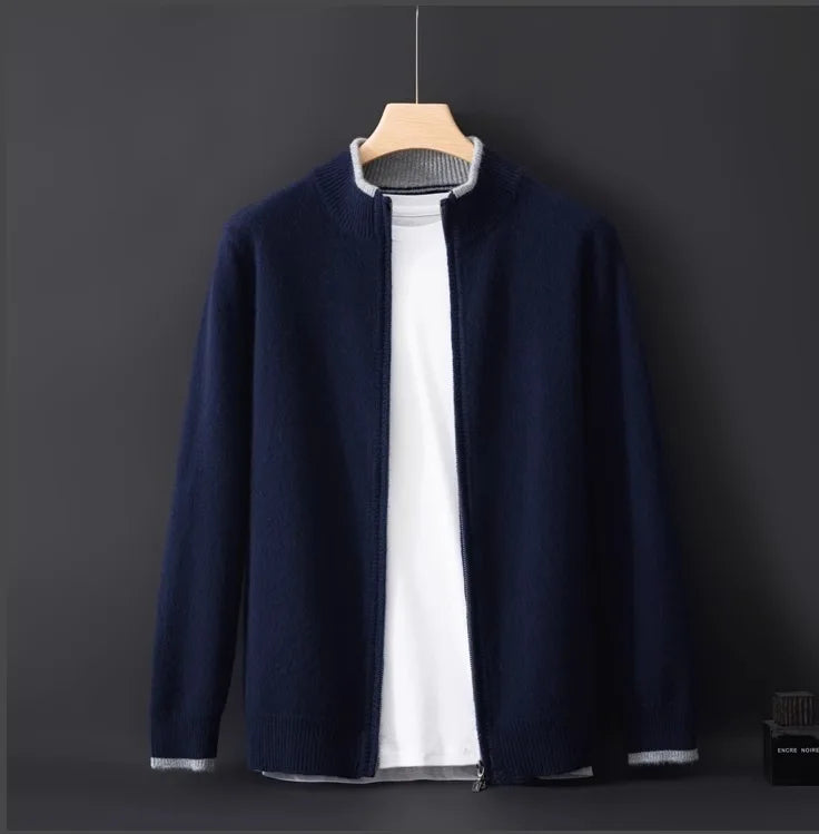 Stylish men's full-zip cardigan jacket with a tailored fit, ideal for modern smart casual layering.