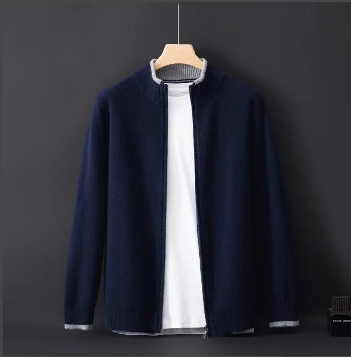 Stylish men's full-zip cardigan jacket with a tailored fit, ideal for modern smart casual layering.