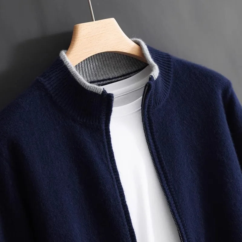 Comfortable & versatile men's full-zip cardigan jacket, perfect fall fashion essential for layering.