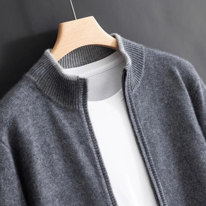 Smart casual men's full-zip cardigan jacket, a stylish & comfortable essential for versatile fall fashion.