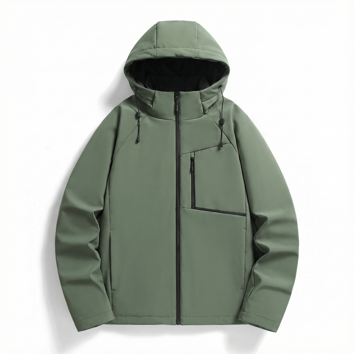 Active men's hooded jacket, perfect for outdoor adventures. Casual & versatile spring/fall layering piece.