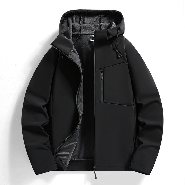 Lightweight men's hooded jacket for versatile use. Wind resistant outdoor gear & casual everyday layering.