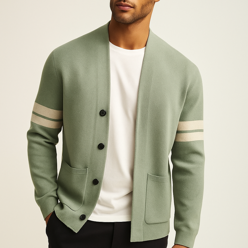 Men's versatile knit cardigan, ideal for effortless style & comfort. Smart casual layering piece.