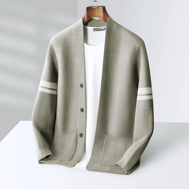 Comfortable men's casual knit top cardigan. Versatile layering piece with smart style.