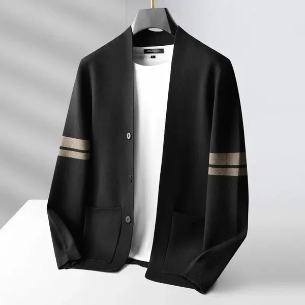 Stylish men's fashion knit cardigan. Effortless smart casual layering for modern men.