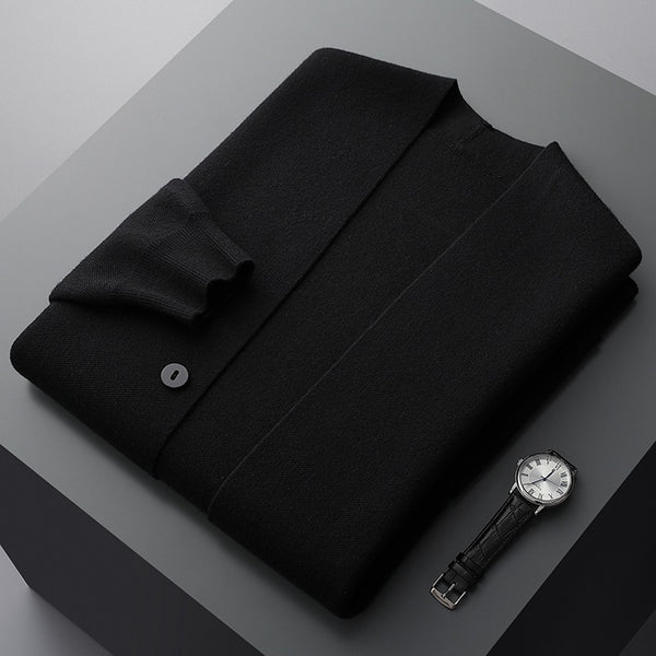 Essential men's knit cardigan. Perfect layering piece for casual or smart casual outfits.