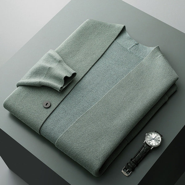 Well-crafted men's knitwear cardigan with patch pockets, a versatile smart casual top.