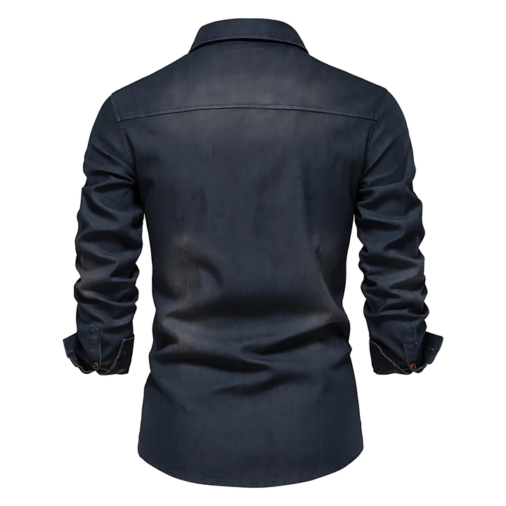 Effortless men's casual button-down top, a versatile fashion essential.