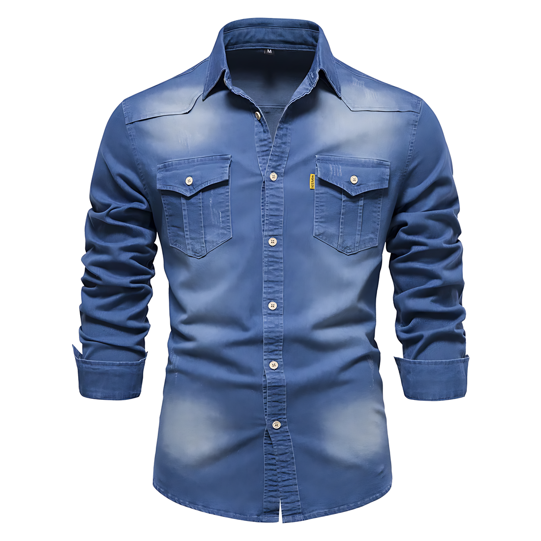 Men's long sleeve button-down top, classic and comfortable for daily wear.