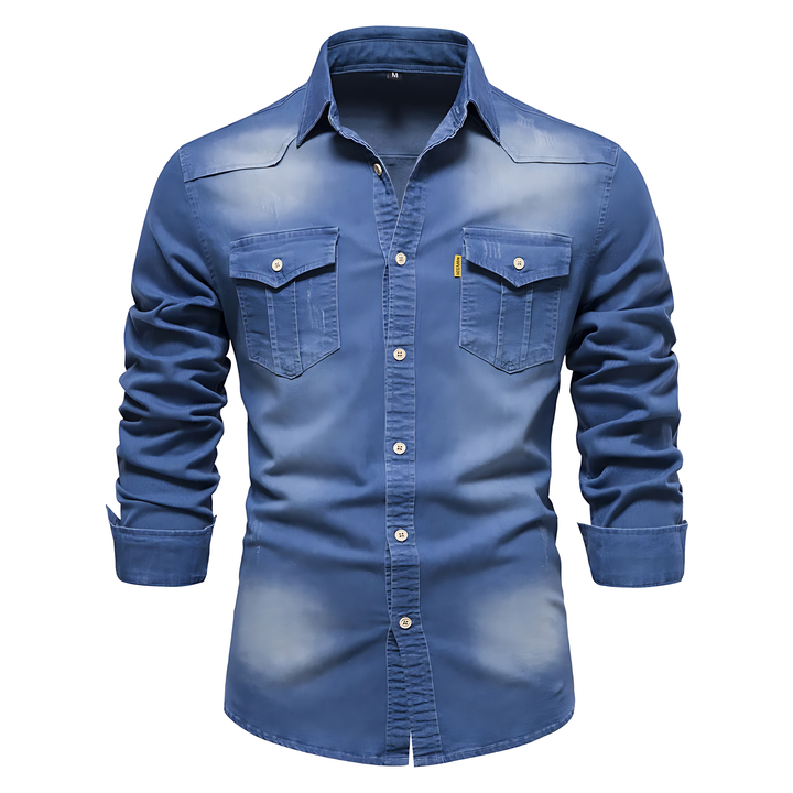 Men's long sleeve button-down top, classic and comfortable for daily wear.