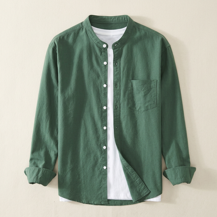 Men's sleek black long sleeve button-up shirt. Perfect for versatile everyday or smart-casual styling.