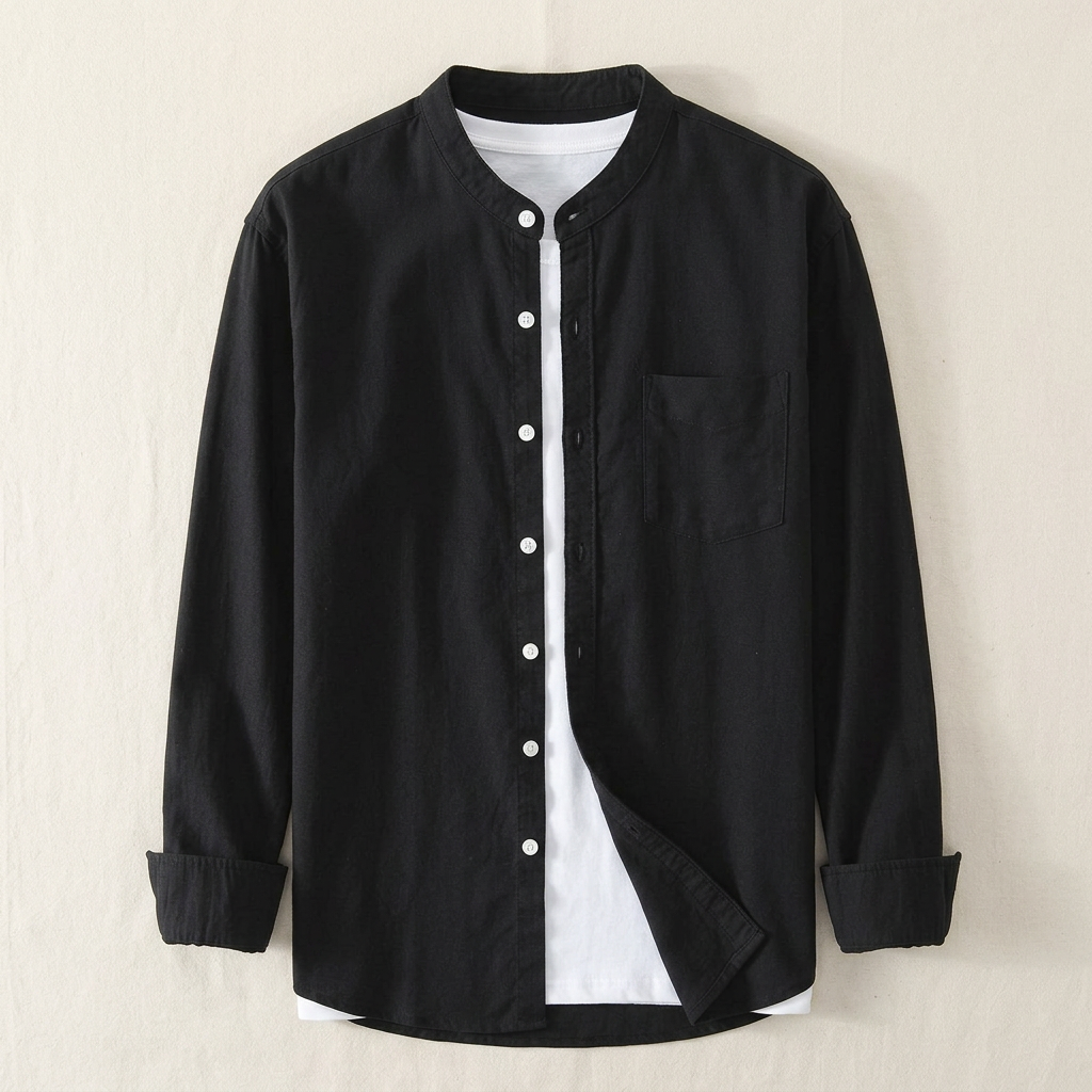 Men's classic blue long sleeve button-up shirt. Versatile for both formal & casual men's attire.
