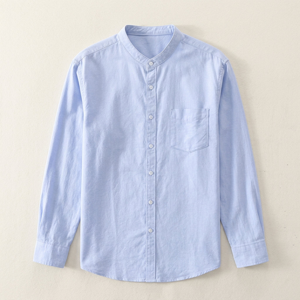 Detailed view of men's classic button-up long sleeve shirt. Versatile for casual, formal, everyday.