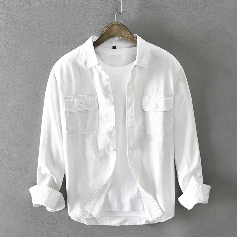 Men's versatile long-sleeve button-up shirt with chest flap pockets, ideal for everyday casual wear.