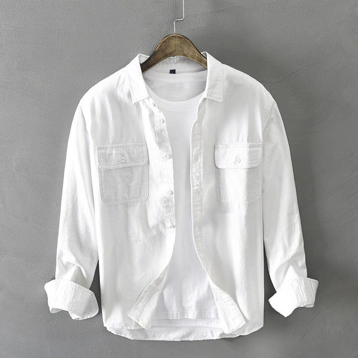 Men's versatile long-sleeve button-up shirt with chest flap pockets, ideal for everyday casual wear.