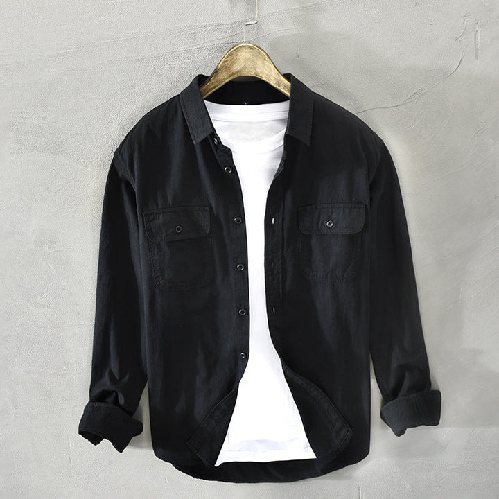 Everyday men's button-up shirt, featuring long sleeves, a relaxed fit & functional flap pockets for seasonal wear.