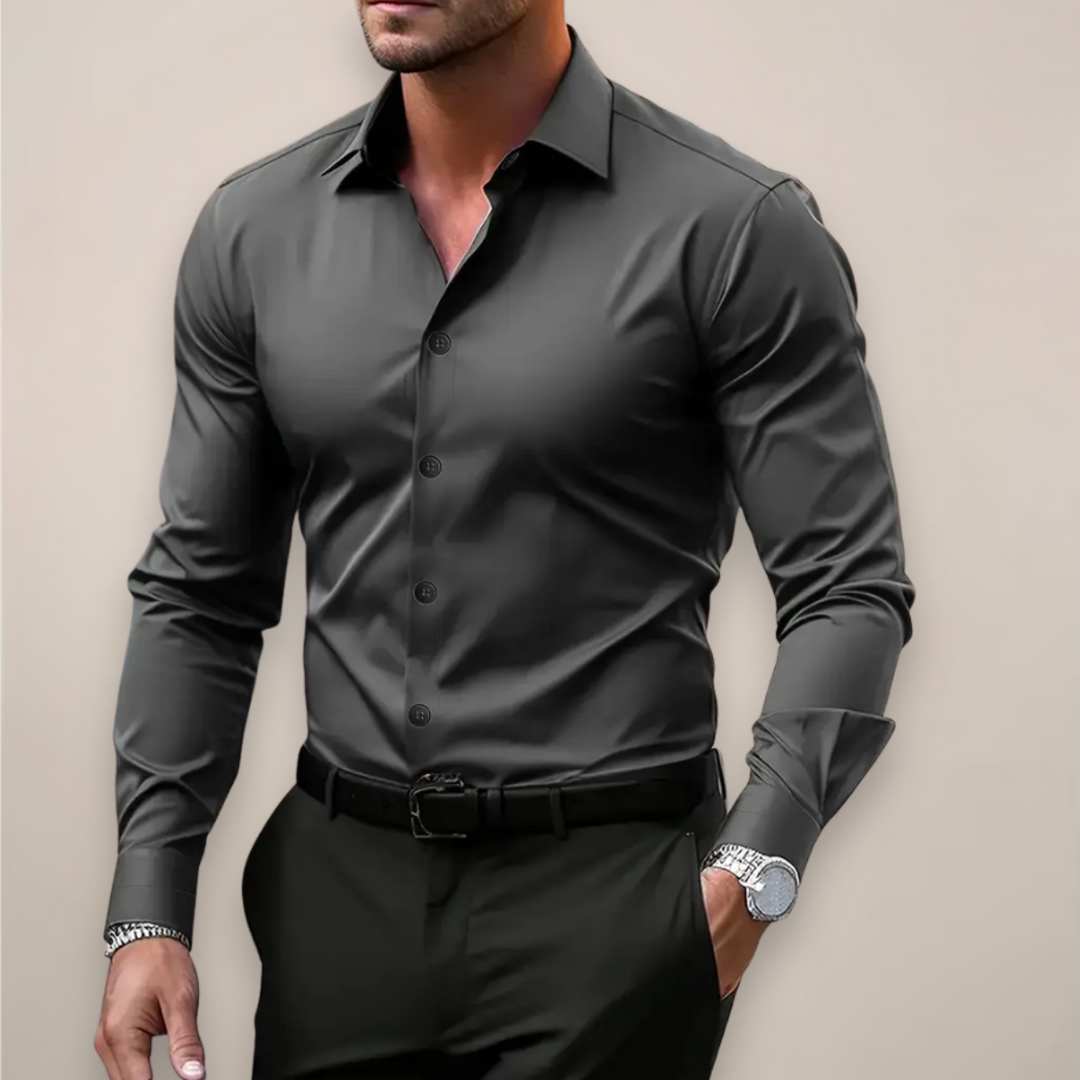 Men's versatile long-sleeve shirt with a stylish notched collar, ideal for smart casual office outfits.